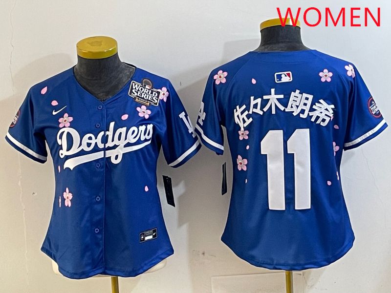 Women Los Angeles Dodgers #11 R.Sasaki Blue Sakura Edition 2025 Nike MLB Jersey style 6->women mlb jersey->Women Jersey
